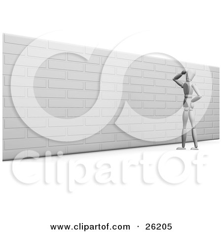 Clipart Illustration of a White Figure Character Looking Up At A Brick Wall by KJ Pargeter