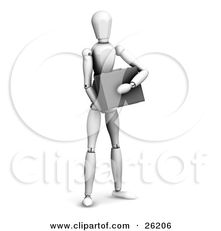 Clipart Illustration of a White Figure Character Holding A Black Briefcase by KJ Pargeter