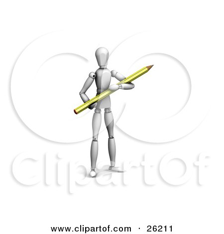 Clipart Illustration of a White Figure Character Holding A Pencil by KJ Pargeter