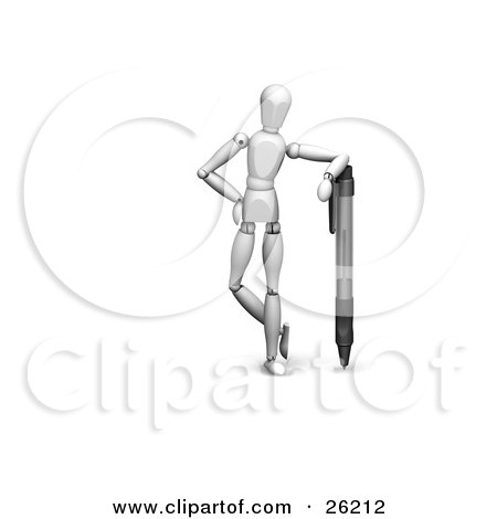 Clipart Illustration of a White Figure Character Leaning On A Pen by KJ Pargeter