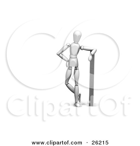 Clipart Illustration of a White Figure Character Leaning On A Metal Ruler by KJ Pargeter