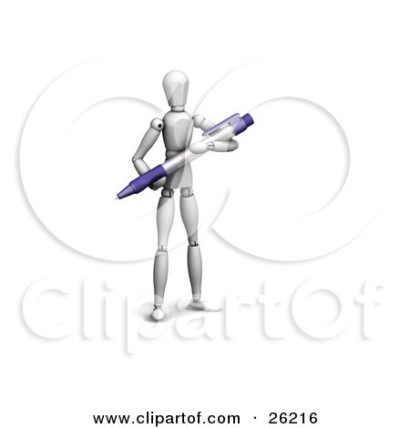 Clipart Illustration of a White Figure Character Holding A Pen by KJ Pargeter