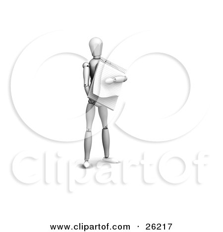 Clipart Illustration of a White Figure Character Holding A Large Spiral Notepad by KJ Pargeter