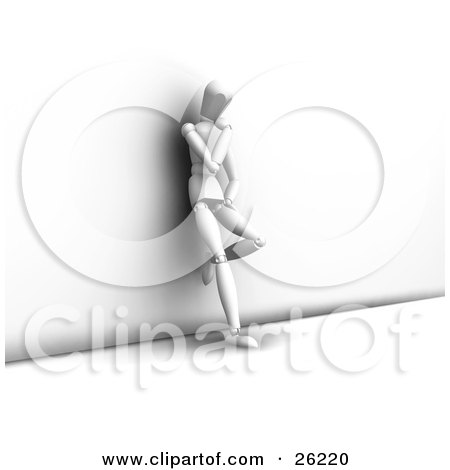 Clipart Illustration of a White Figure Character Leaning Against A Wall And Pondering Over Something by KJ Pargeter