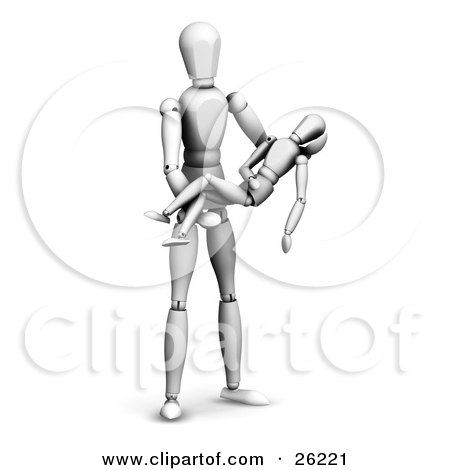 Clipart Illustration of a White Figure Character Holding A Sick Or Injured Child by KJ Pargeter