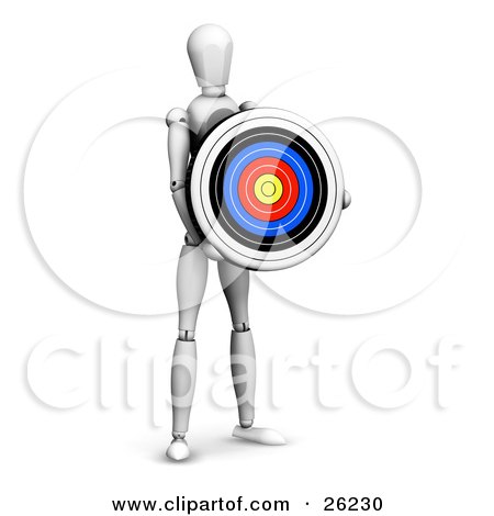 Clipart Illustration of a White Figure Character Holding A Colorful Target by KJ Pargeter