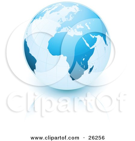 Clipart Illustration of Planet Earth With Blue Continents Over A Reflective White Surface by beboy