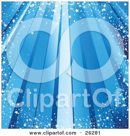 Clipart Illustration of a Rays Of Blue Light Bordered By Star And Snow Confetti by elaineitalia