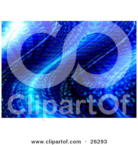 Clipart Illustration of a Wavy Blue Background Of Binary Code Of Zeros And Ones by KJ Pargeter
