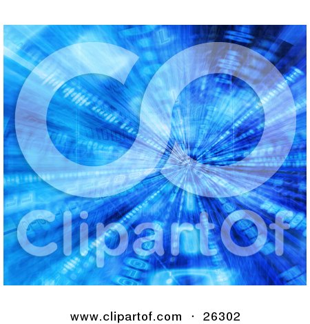 Clipart Illustration of a Burst Of White And Blue Binary Coding In Cyberspace by KJ Pargeter