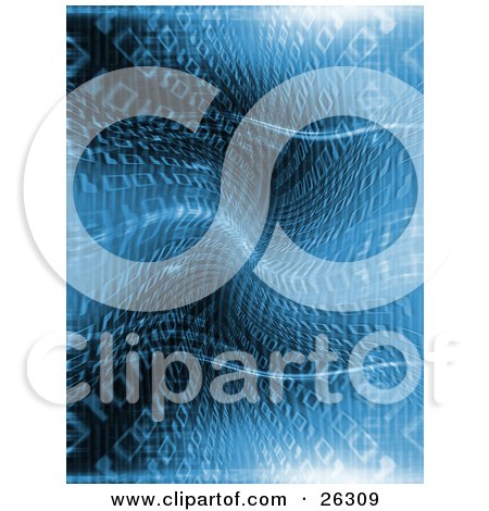 Clipart Illustration of a Binary Coding Background Of Zeros And Ones Scrunching Towards The Center, Blue Tones by KJ Pargeter