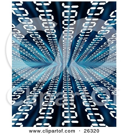 Clipart Illustration of White Binary Code Rushing Off Into The Distance Over A Blue Background by KJ Pargeter