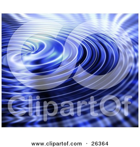 Clipart Illustration of a Background Of Rippling Blue Water Swirling Towards The Center, With Bright Light Reflecting Off Of The Surface. by KJ Pargeter