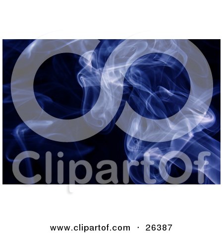 Clipart Illustration of a Background Of Wispy Blue Smoke Over Black by KJ Pargeter