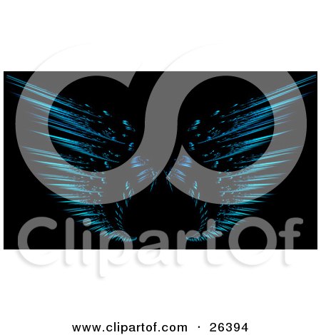 Clipart Illustration of a Blue Fractal Forming Two Wings Of An Angel Or Butterfly, Over A Black Background by KJ Pargeter