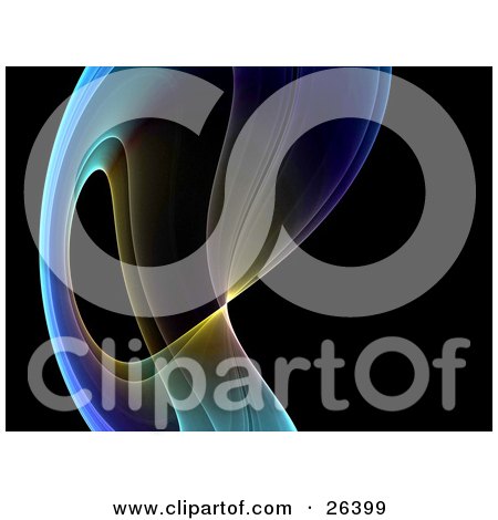 Clipart Illustration of a Twisting, Yellow, Blue, Green And Purple Fractal Over Black by KJ Pargeter
