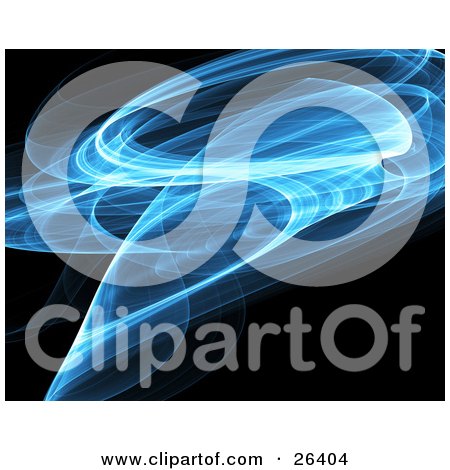 Clipart Illustration of a Wispy Blue And White Fractal Curving Over A Black Background by KJ Pargeter