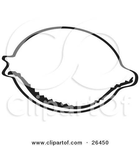 Clipart Illustration of a Lemon Or Lime Resting On A Counter Top, Black And White by David Rey