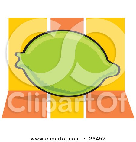 Clipart Illustration of a Lime Or Unripened Lemon, Resting On An Orange And Yellow Counter by David Rey