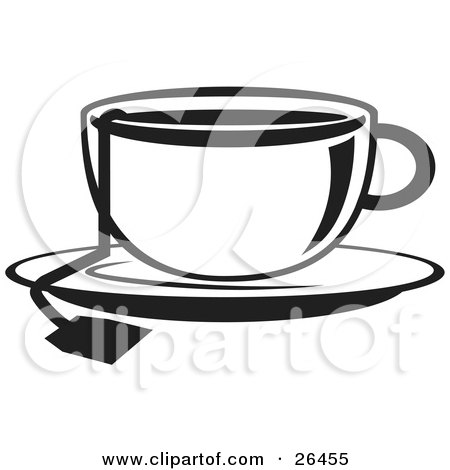 Clipart Illustration of a Cup Of Hot Tea On A Saucer In Black And White by David Rey