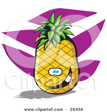 Clipart Illustration of a Goofy Pineapple Character Smiling With A Purple And White Background by David Rey