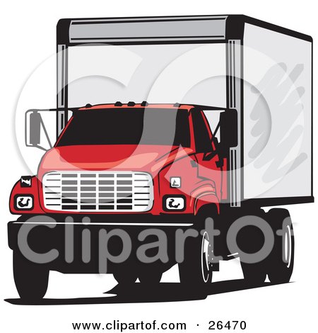 Clipart Illustration of a Big Red Delivery Truck Parked by David Rey