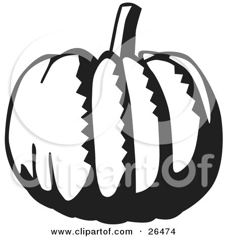 Clipart Illustration of a Curvy Pumpkin With A Stem In Black And White by David Rey