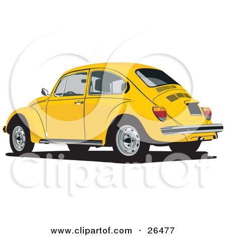 Clipart Illustration of a Yellow Volkswagen Bug Car by David Rey