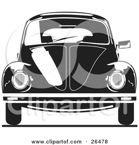 Clipart Illustration of The Front of a Volkswagen Bug Car In Black And White by David Rey