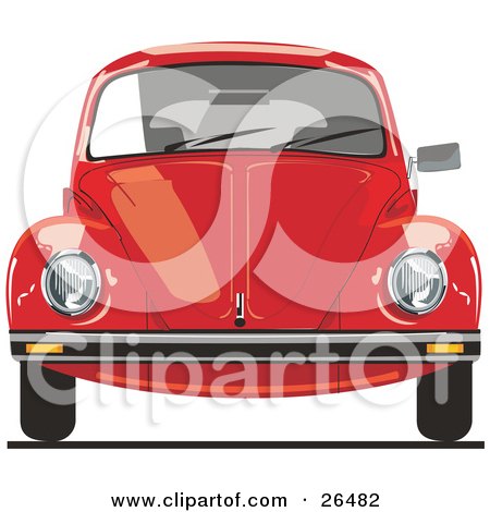 Clipart Illustration of the Front of a Red VW Bug Car by David Rey