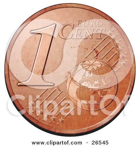 Clipart Illustration of a Bronze 1 Cent Euro Coin With A Globe And Stars by beboy