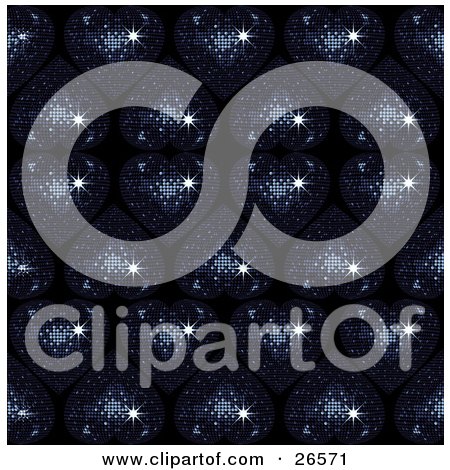 Clipart Illustration of a Background Of Shiny Dark Blue Mosaic Hearts by elaineitalia