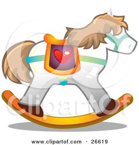 Clipart Illustration of a White Rocking Horse Unicorn With Brown Hair And A Heart Saddle by NoahsKnight
