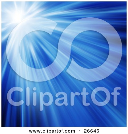Clipart Illustration of a Bright Blue Burst Of Light Exploding And Shining Down by KJ Pargeter
