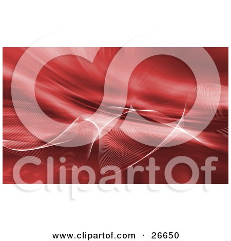 Clipart Illustration of a Red Background With White Wavy Wisps Curling Through The Center by KJ Pargeter
