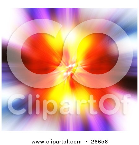 Clipart Illustration of a Burst Of Orange And Yellow Over A Colorful Background by KJ Pargeter