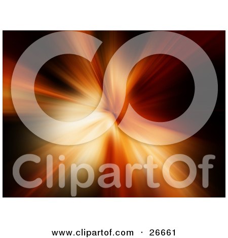 Clipart Illustration of Yellow And Orange Beams Of Light Bursting Over A Black Background by KJ Pargeter