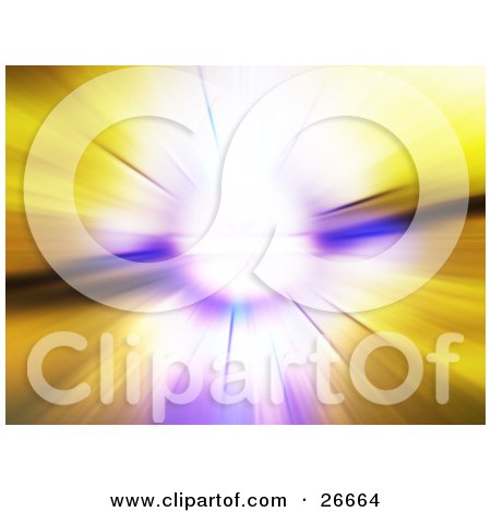 Clipart Illustration of a Bright Burst Of White Light With Purple And Yellow Rays by KJ Pargeter