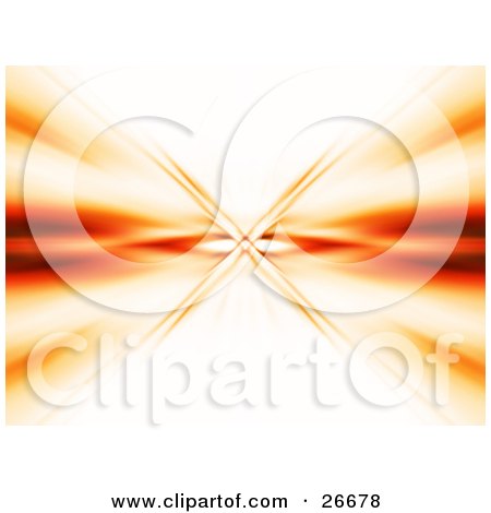 Clipart Illustration of an X Shining From The Center Of A Bright White Burst Of Light With Orange Waves by KJ Pargeter