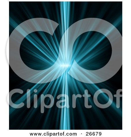 Clipart Illustration of an Explosion Of Blue Light Bursting From The Center Of A Black Background by KJ Pargeter