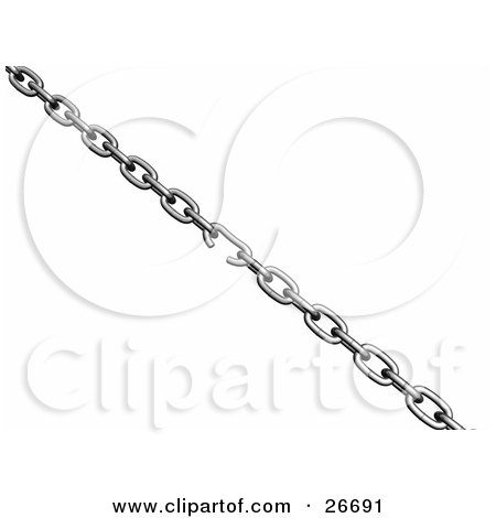 Clipart Illustration of a Silver Chain Slowly Breaking Under Pressure, On A White Background by KJ Pargeter