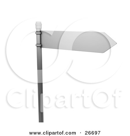 Clipart Illustration of a Blank Arrow Street Sign On A Post, Over A White Background by KJ Pargeter