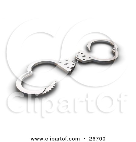 Clipart Illustration of a Pair Of Opened Police Handcuffs On A White Background by KJ Pargeter