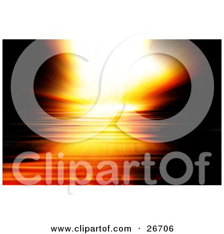 Clipart Illustration of a Burst Of Bright Orange Light Over A Rippling Surface, Resembling A Sunset by KJ Pargeter