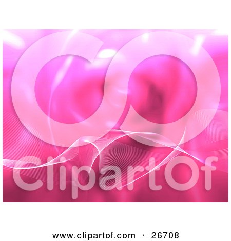 Clipart Illustration of a Pink Background With White Wavy Wisps Curling Through The Center by KJ Pargeter