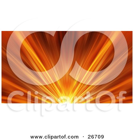Clipart Illustration of a Fiery Burst Of Orange Light With Yellow Beams by KJ Pargeter