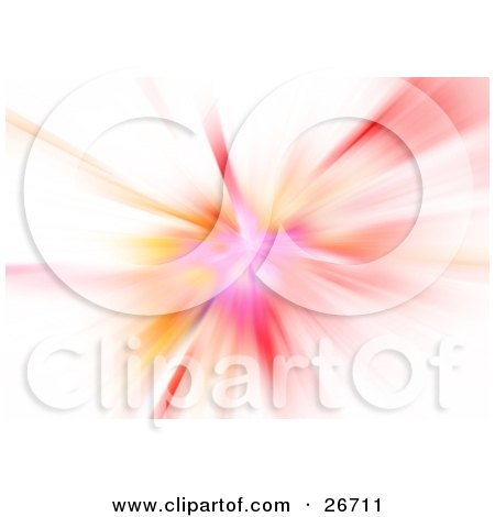 Clipart Illustration of a Burst Of Pink, Red, Yellow And Orange Light, Over White by KJ Pargeter
