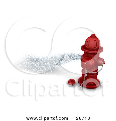 Clipart Illustration of a Red Fire Hydrant Spraying Water Onto The Street by KJ Pargeter