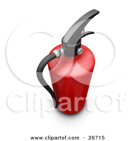 Clipart Illustration of a Red Fire Extinguisher With A Black Handle, On A White Background by KJ Pargeter