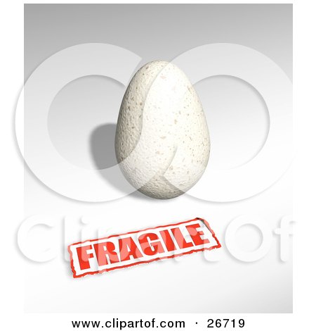 Clipart Illustration of a Pale Yellow Bird Egg With A Red Fragile Sticker by KJ Pargeter